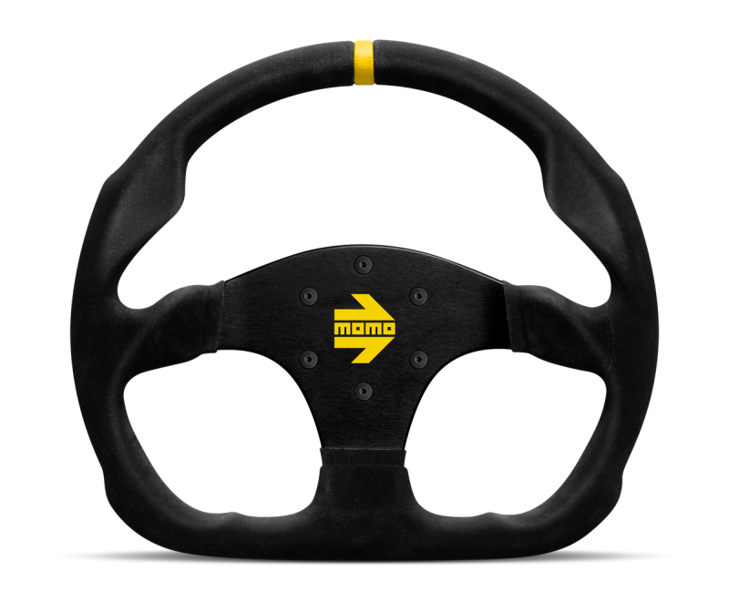 MOMO MOD30 320mm Black Suede Steering Wheel with Black Spokes and