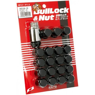Project Kics Juego de 16 LUGS + 4 CERRADURAS Negro Bullock y Tuerca - 12X1.50