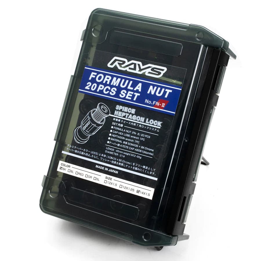 Rays Black 14x1.50 Formula FN-II Juego de tuercas de seguridad 20 orejetas especiales con. Gorra roja