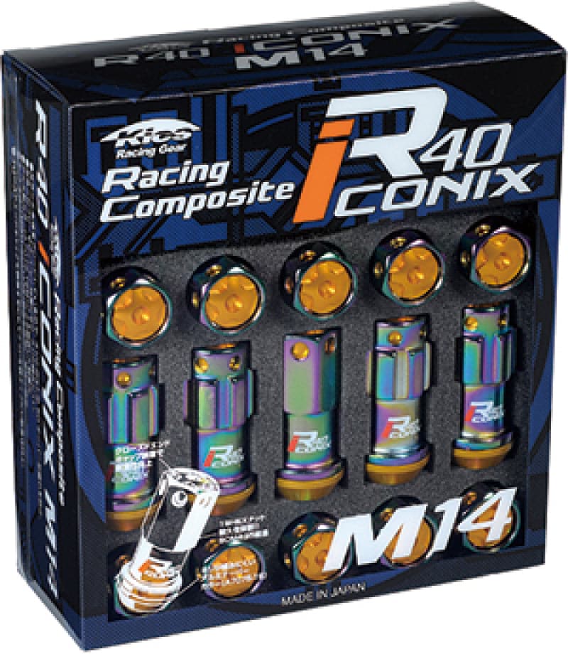 Project Kics 16+4 Neo Chrome Lock & Lug Nuts R40 Iconix - 14X1.25 (Black Cap) (WRIA15NK)