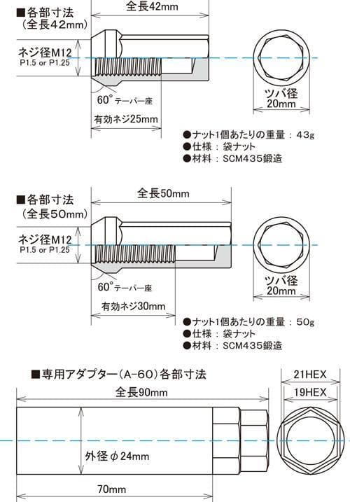 Kyokugen 42mm Heptagon Black LugNuts 20pc 12x1.5