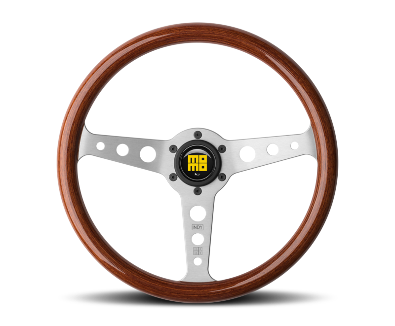 MOMO Indy 350mm Mahogany Wood Steering Wheel with Brushed Spokes