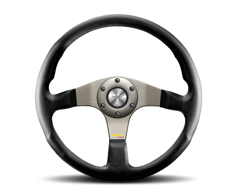 MOMO Tuner Steering Wheel 350 mm - Black Leather with Red Stitch and Black Spokes