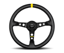 MOMO MOD07 350mm Black Leather Steering Wheel with Black Spokes and Stripe