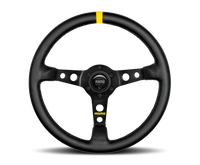 MOMO MOD07 350mm Black Leather Steering Wheel with Black Spokes and Stripe