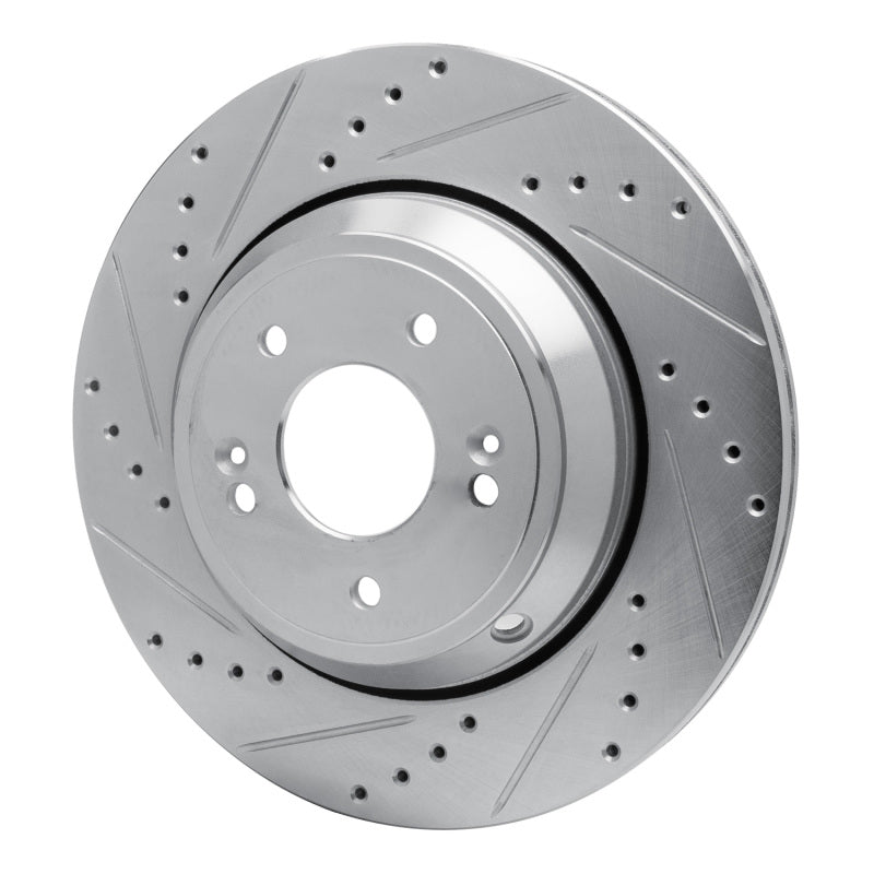 R1 Concepts Genesis G80 Rear Left Drilled & Slotted Silver Brake Rotor (2018-2023)