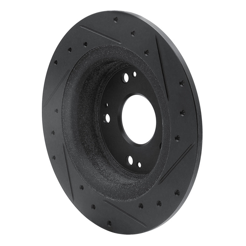 R1 2005-2022 Acura TSX Rear Left Drilled & Slotted Black Brake Rotor