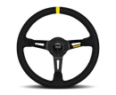 MOMO MOD08 350mm Black Suede Steering Wheel with Black Spokes and Single Stripe