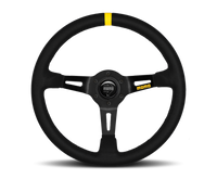 MOMO MOD08 350mm Black Suede Steering Wheel with Black Spokes and Single Stripe