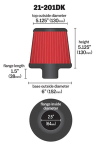 AEM Induction 21-201DK Dryflow Air Filter - 2.5 inch x 5 inch Replacement for Improved Performance
