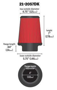 AEM Induction Dryflow Air Filter Part Number AEM21-2057DK – 4 Inch x 7 Inch Synthetic High-Flow Air Filter