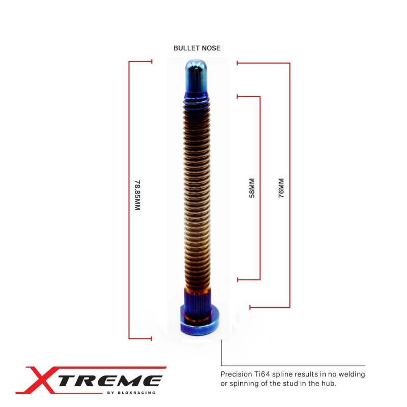 BLOX Racing Titanium Extended Wheel Studs for Honda Fit, M12x1.5mm, Burnt Finish - Pack of 8