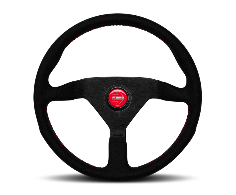 MOMO Montecarlo Alcantara 320mm Steering Wheel with Red Stitch and Black Spokes
