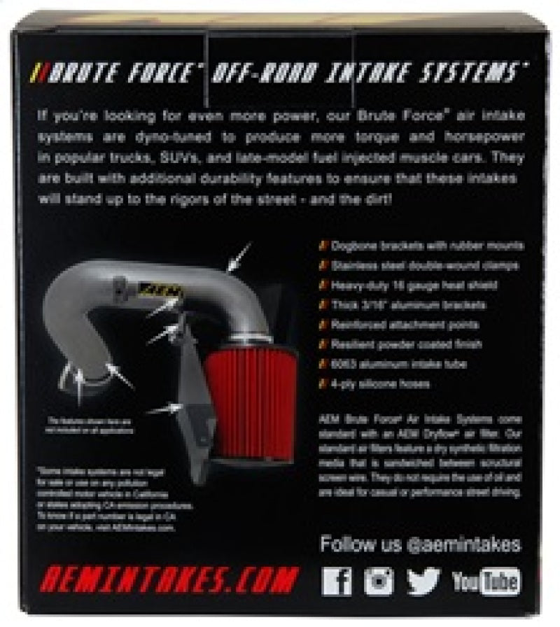 AEM Induction Brute Force Dryflow Conical Air Filter - 6-inch Base OD, 3.5-inch Flange ID, 5.25-inch Height
