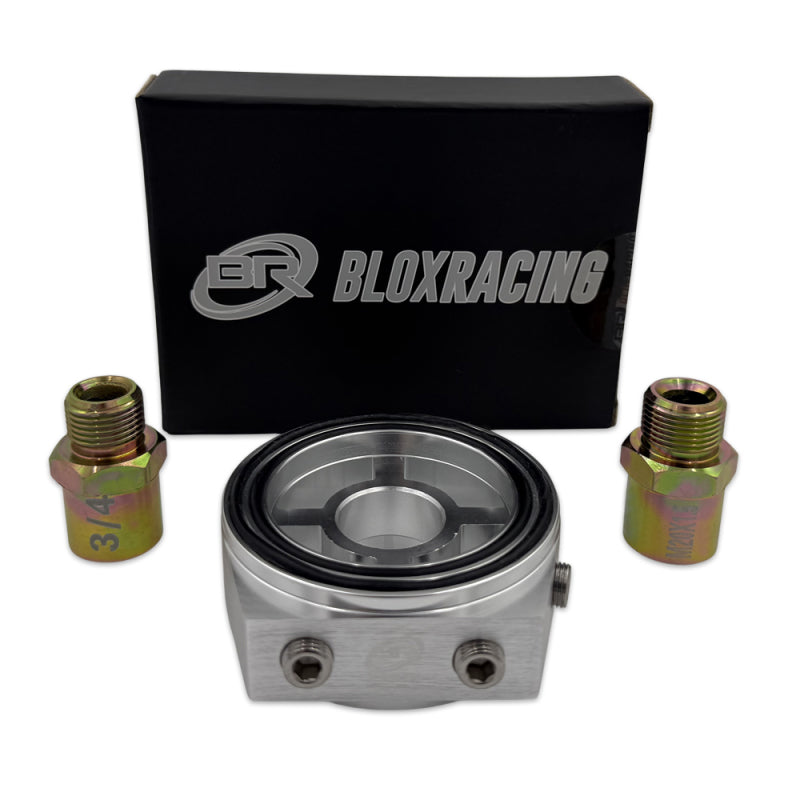 BLOX Racing Oil Filter Block Adapter Silver for Oil Pressure and Temperature Monitoring