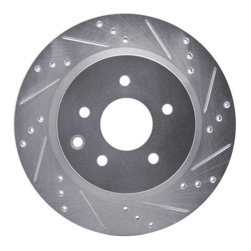 R1 2005-2025 Infiniti M35 Rear Right Drilled & Slotted Silver Brake Rotor