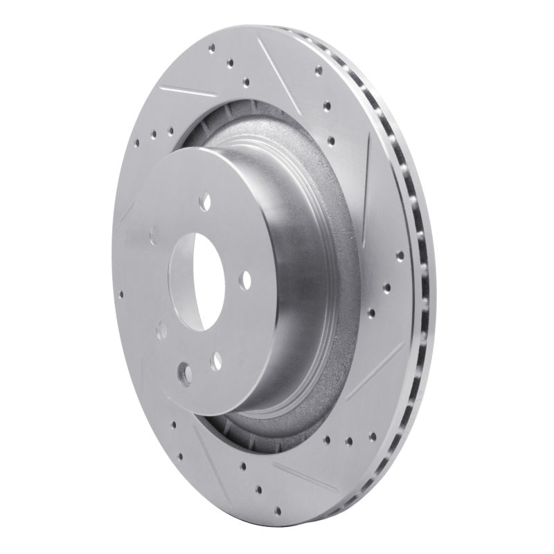 R1 2008-2025 Infiniti G37 Rear Right Drilled & Slotted Silver Brake Rotor