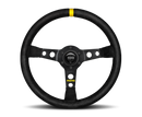 MOMO MOD07 350mm Black Suede Steering Wheel with Black Spokes and Stripe