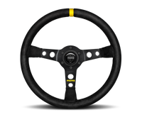 MOMO MOD07 350mm Black Suede Steering Wheel with Black Spokes and Stripe