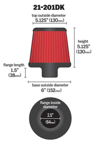 AEM Induction 21-201DK Dryflow Air Filter - 2.5 inch x 5 inch Replacement for Improved Performance
