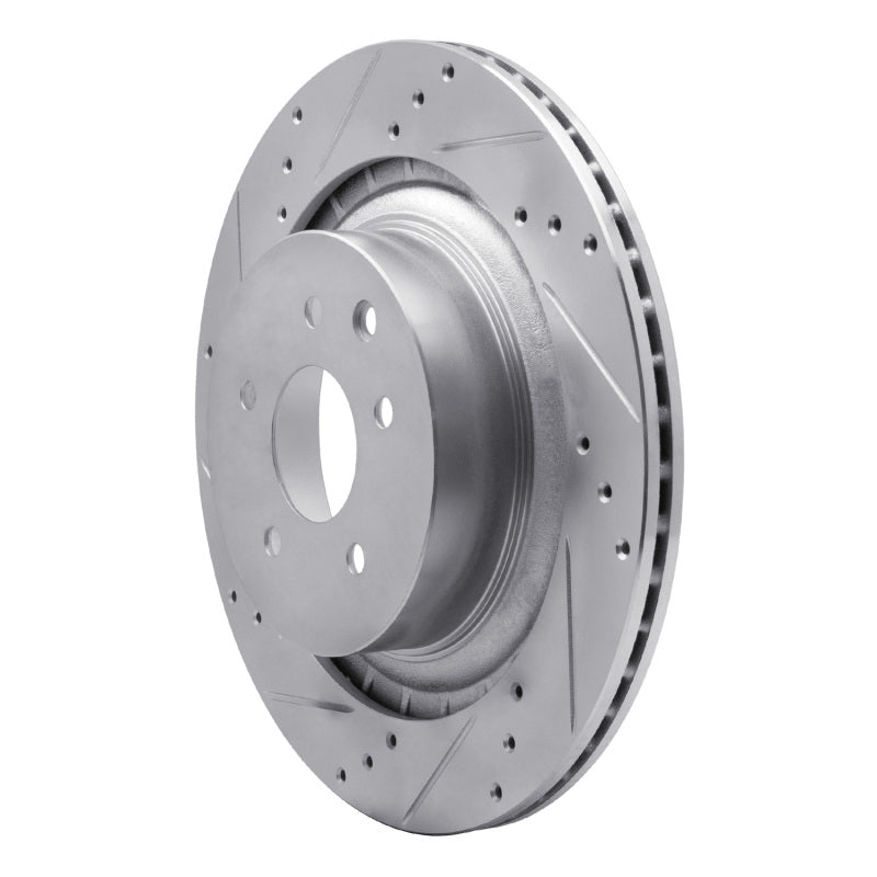 R1 2008-2025 Infiniti G37 Rear Left Drilled & Slotted Silver Brake Rotor