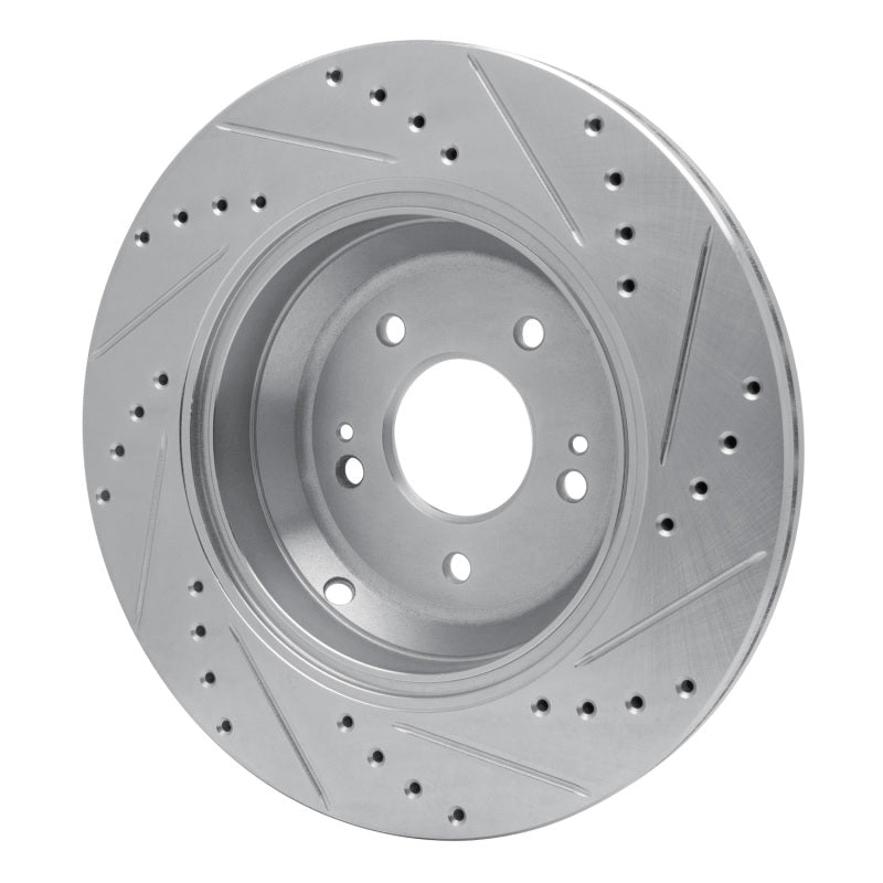 R1 Concepts Genesis G80 Rear Left Drilled & Slotted Silver Brake Rotor (2018-2023)