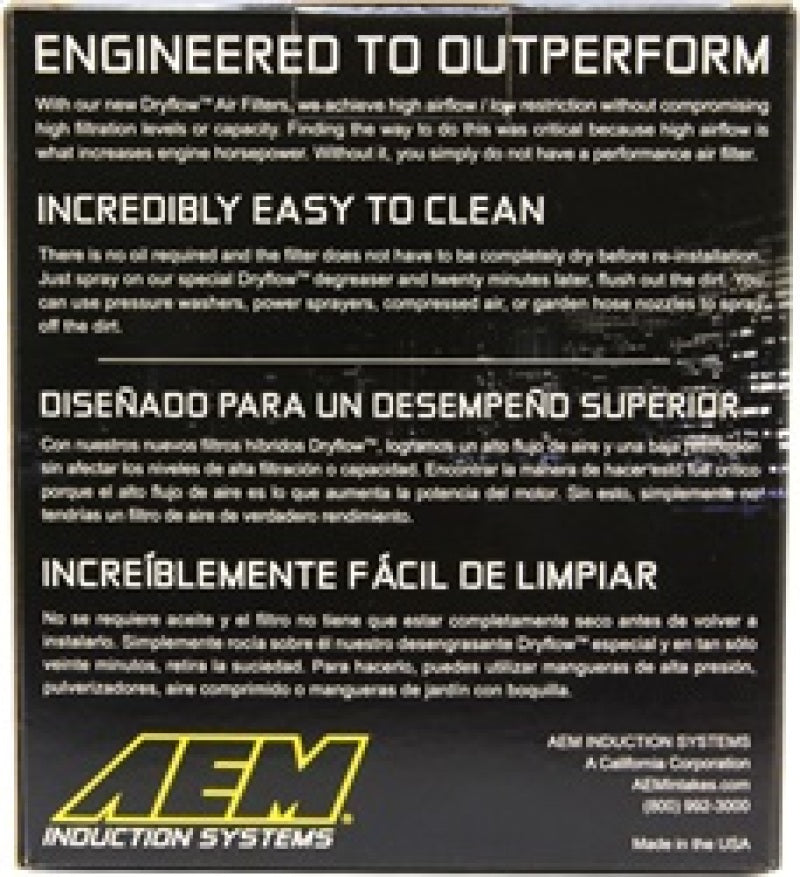 AEM Induction 3.25-inch DryFlow Short Neck 5-inch Element Filter - Universal Clamp-On Air Filter for Enhanced Performance
