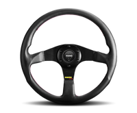 MOMO Tuner Steering Wheel 350 mm - Black Leather with Red Stitch and Black Spokes