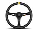 MOMO MOD08 350mm Black Leather Steering Wheel with Black Spokes and Single Stripe