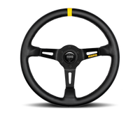 MOMO MOD08 350mm Black Leather Steering Wheel with Black Spokes and Single Stripe