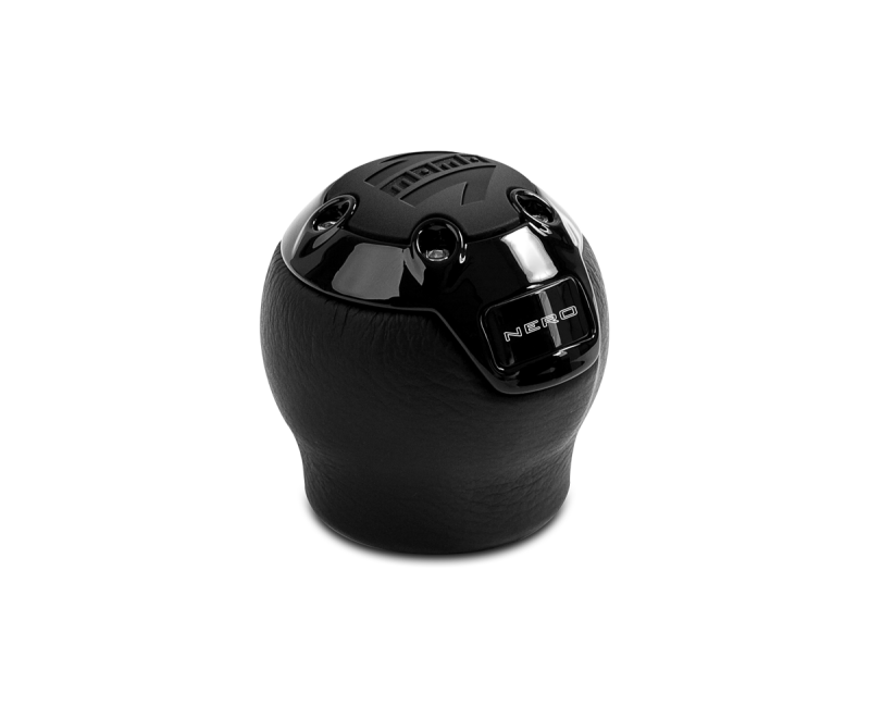 MOMO Nero Black Leather Shift Knob with Black Chrome Insert and Reverse Lockout