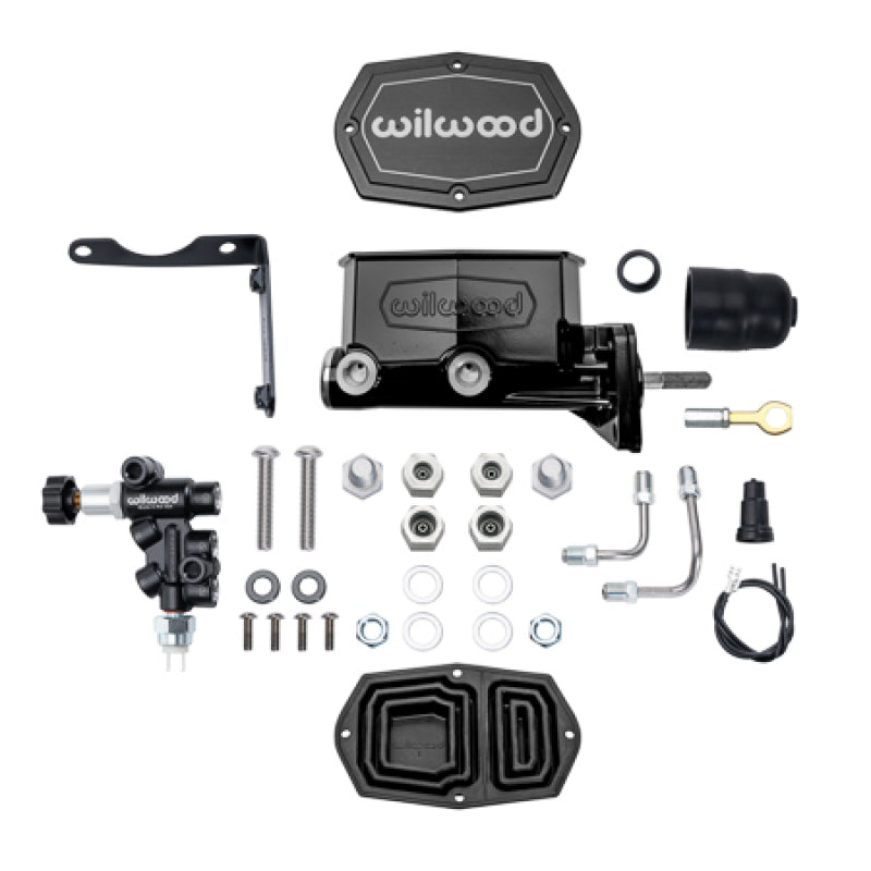 Wilwood Mopar Compact Tandem Master Cylinder Kit with Combination Valve & Pushrod - 15/16 inch Bore, Black