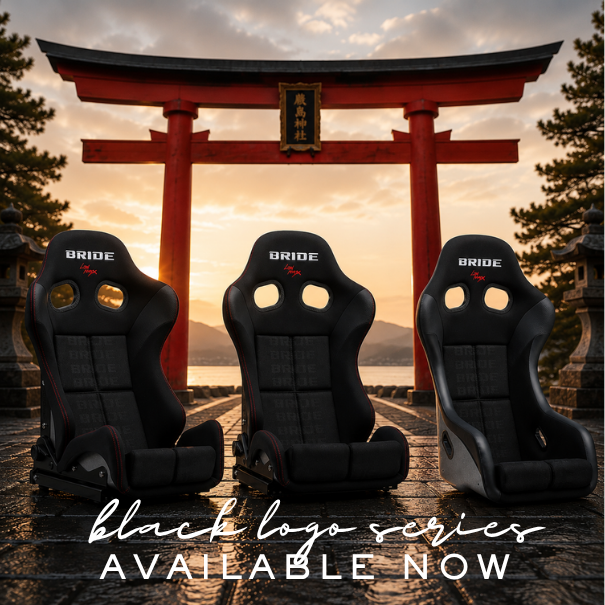 Bride Black Logo Series fixed-back racing seats, now available at Kami Speed