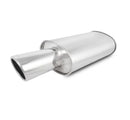 Vibrant StreetPower Turbo Oval Muffler with 4in Round Tip Angle Cut Rolled Edge - 3in inlet I.D.