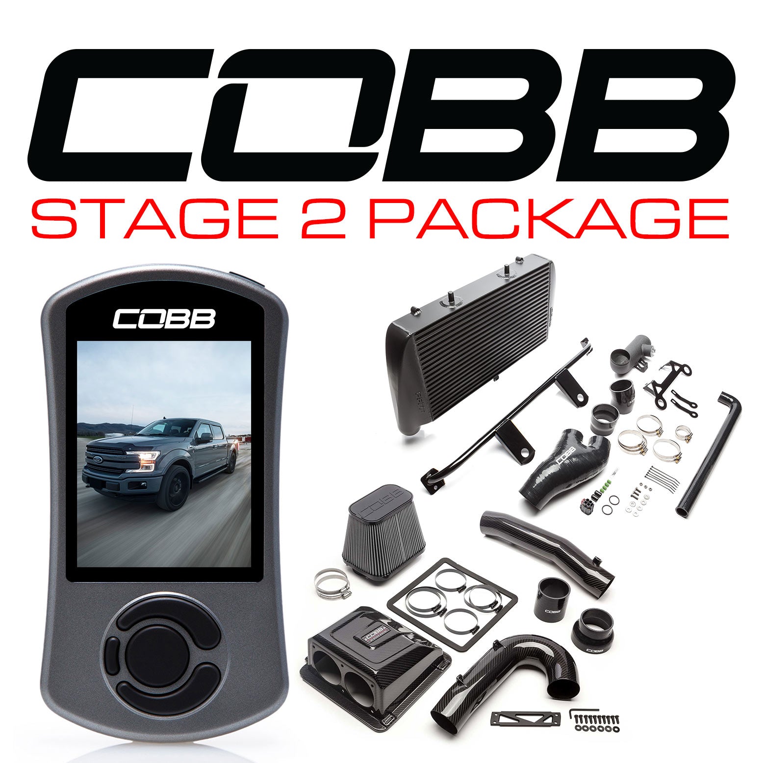 Cobb 17-19 Ford F-150 Ecoboost 3.5L Stage 2 Redline CF Power Package - Black