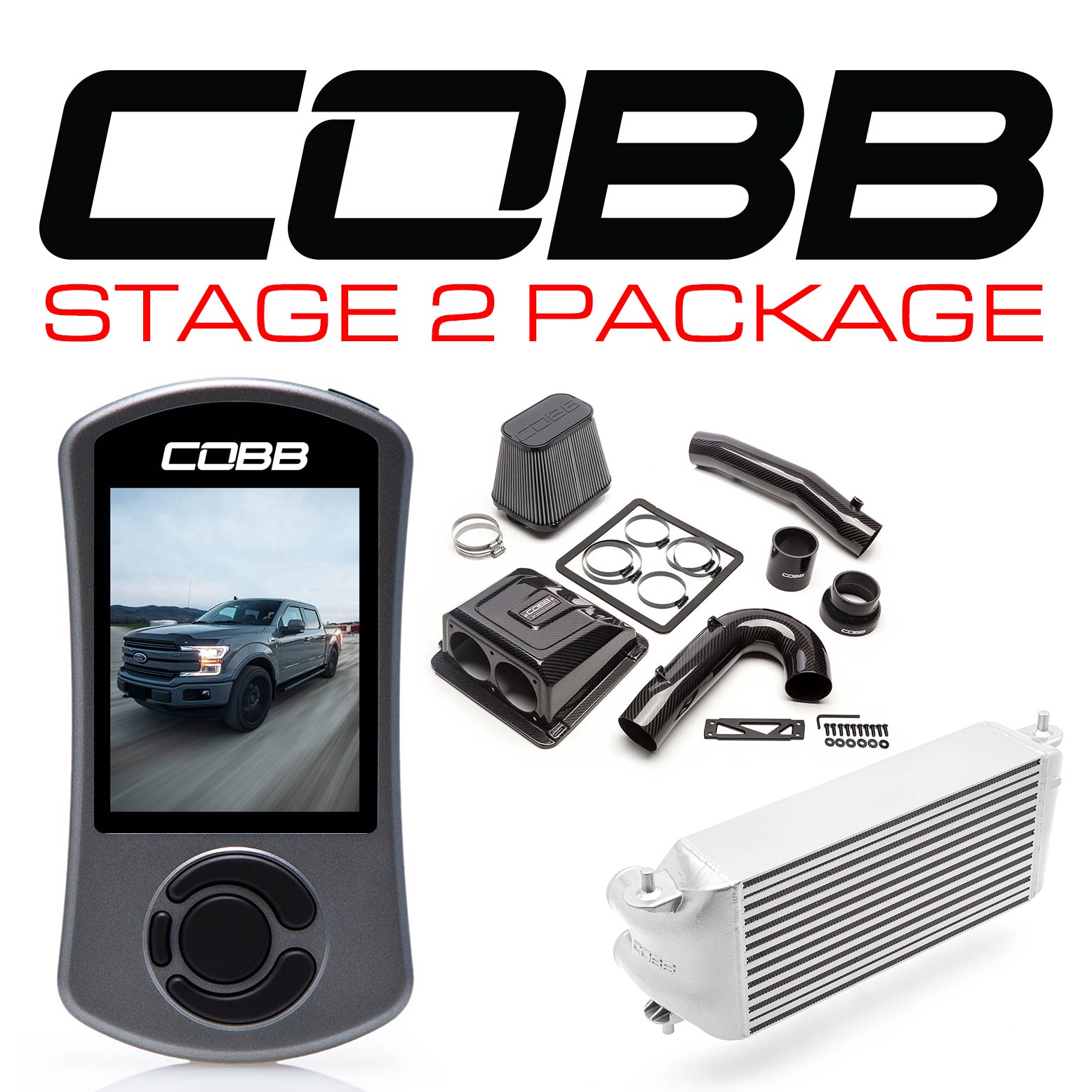 Cobb 17-19 Ford F-150 Ecoboost 3.5L Stage 2 Redline CF Power Package - Silver (Factory Loc. I/C)