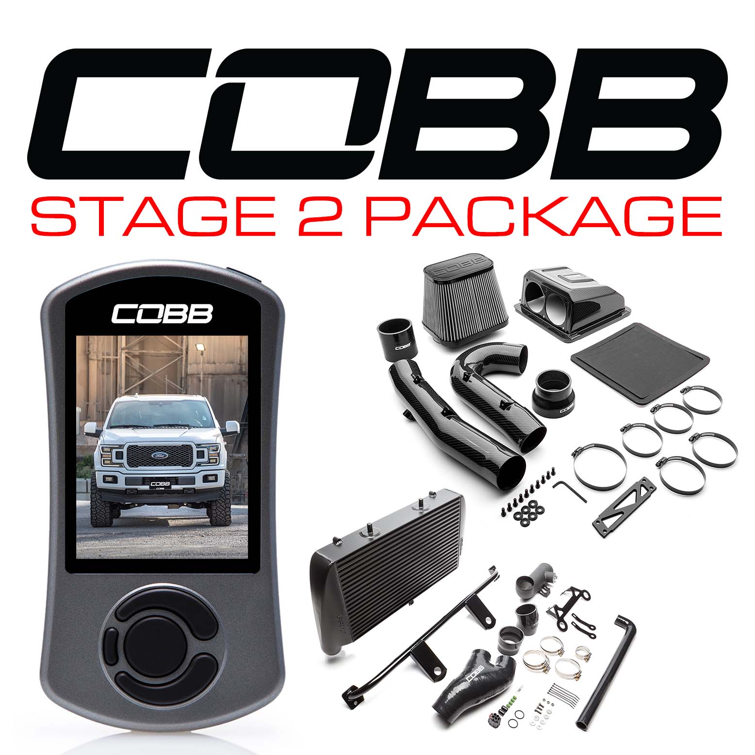 Cobb 18-20 Ford F-150 2.7L Stage 2 Redline CF Power Package - Black 