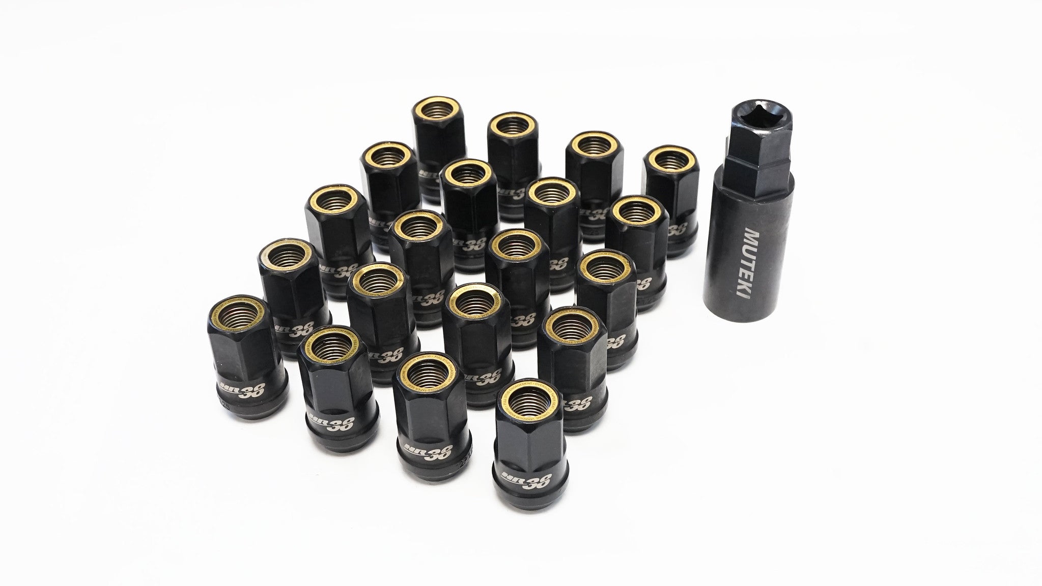Wheel Mate Muteki HR38 Open End Lug Nuts 12x1.25 Black Chrome / Yellow Ring