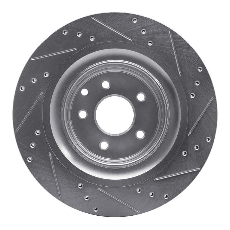R1 2008-2025 Infiniti G37 Rear Left Drilled & Slotted Silver Brake Rotor
