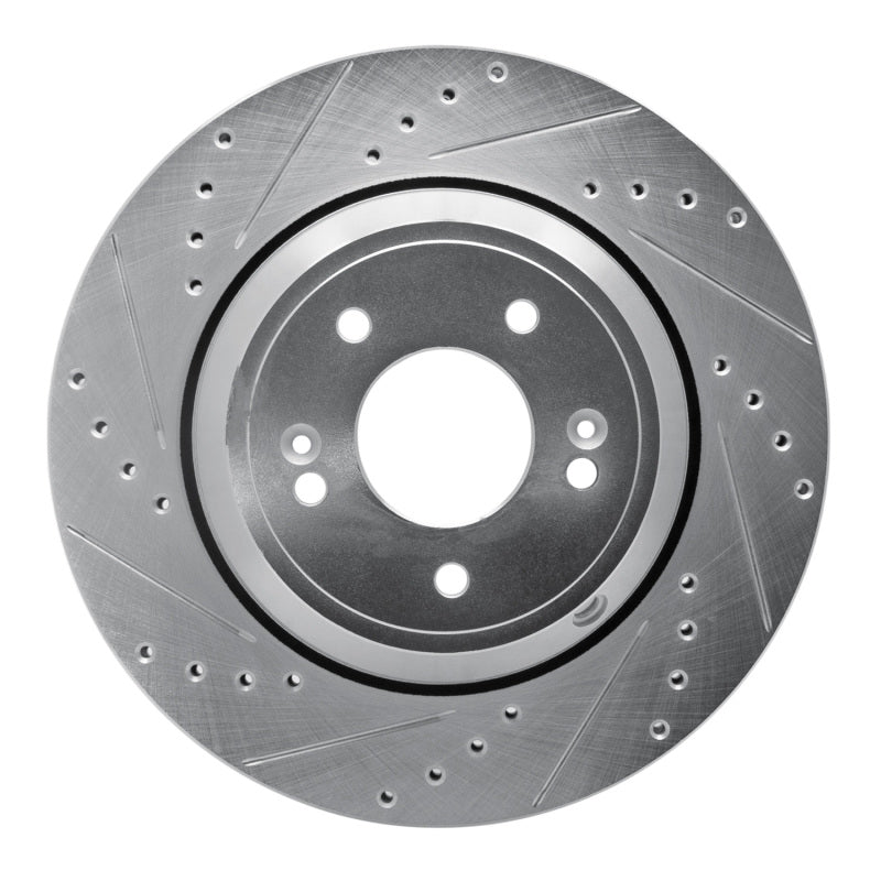 R1 Concepts Genesis G80 Rear Left Drilled & Slotted Silver Brake Rotor (2018-2023)