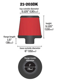 AEM Induction 21-203DK 3-Inch Short Neck Air Filter with 5-Inch Element
