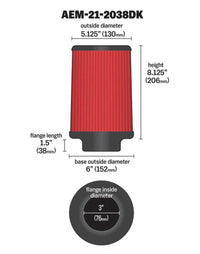 AEM Induction 3-Inch Short Neck 8-Inch Air Filter Part Number AEM21-2038DK