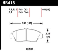 Hawk 02-06 RSX (non-S) Front / 03-11 Civic Hybrid / 04-05 Civic Si HP DTC-60 Front Race Brake Pads
