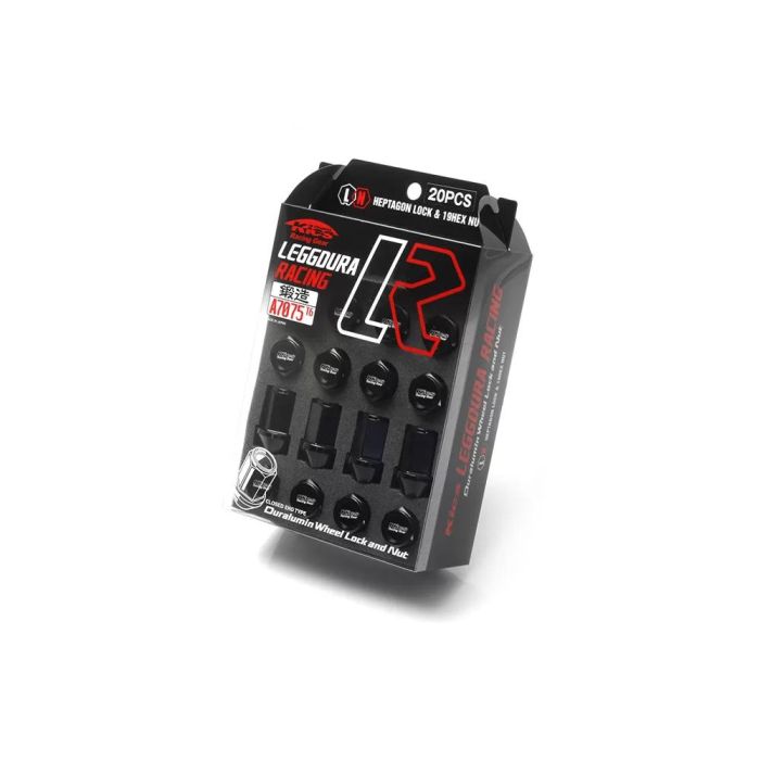 Project Kics 12X1.50 Black Leggdura Racing Lug Nuts (Laser Logo) | 16 lugs + 4 locks