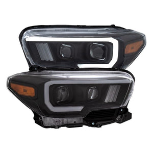 ANZO 2016-2021 Toyota Tacoma Proyector Faros delanteros con estilo de tablón Switchback negro con ámbar con DRL