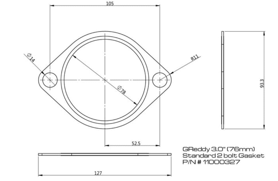 Junta del sistema de escape GReddy de 3,0 pulgadas (orificios redondos para pernos) (11000327)