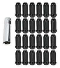 Extended Thread Lug Method 12x1.5 Set of 24 Extended Thread Lug Nut Kit in Black ...