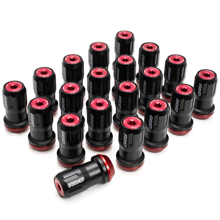 Rays Black 14x1.50 Formula FN-II Juego de tuercas de seguridad 20 orejetas especiales con. Gorra roja