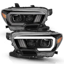 ANZO 2016-2021 Toyota Tacoma Projector Headlights w/ Plank Style Design Black/Amber w/ DRL