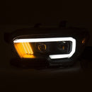 ANZO 2016-2021 Toyota Tacoma Projector Headlights w/ Plank Style Design Black/Amber w/ DRL